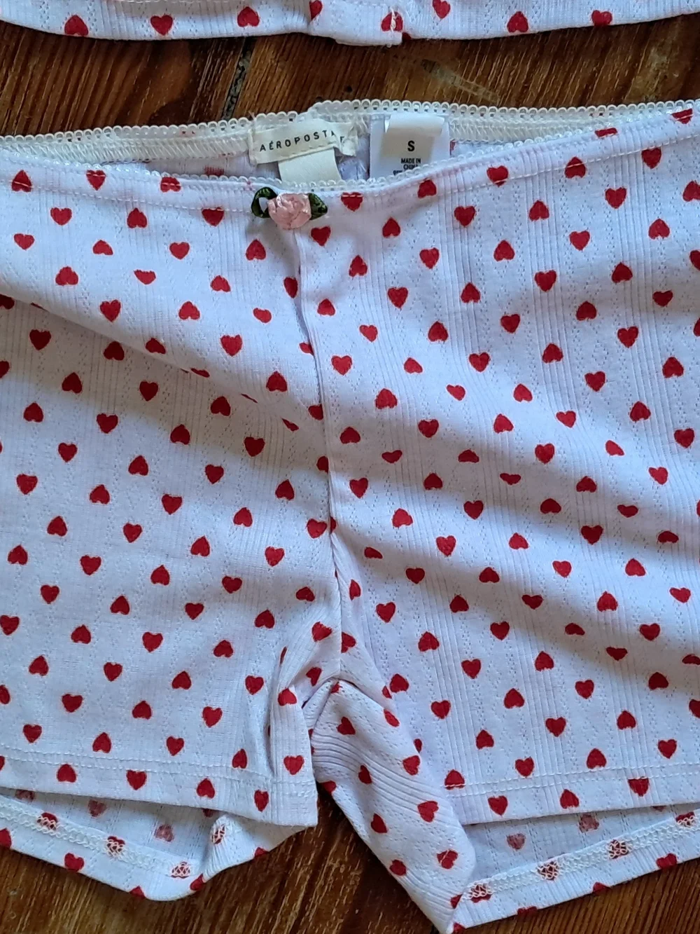 Aeropostale White Pajama Set with Red Heart Print